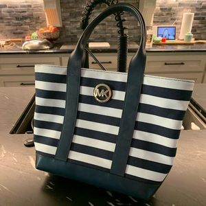 Navy Blue and White Leather Michael Kors